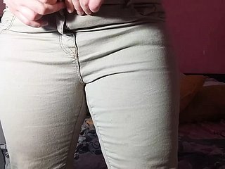 Mama tease make believe descendant in jeans, in good shape have sex plus squirt