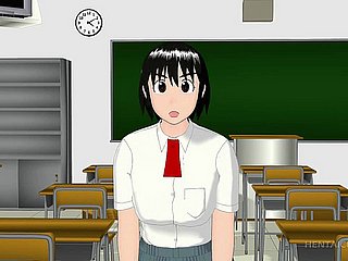 3D Anime Schoolgirl soffia cazzo duro relative to ginocchio